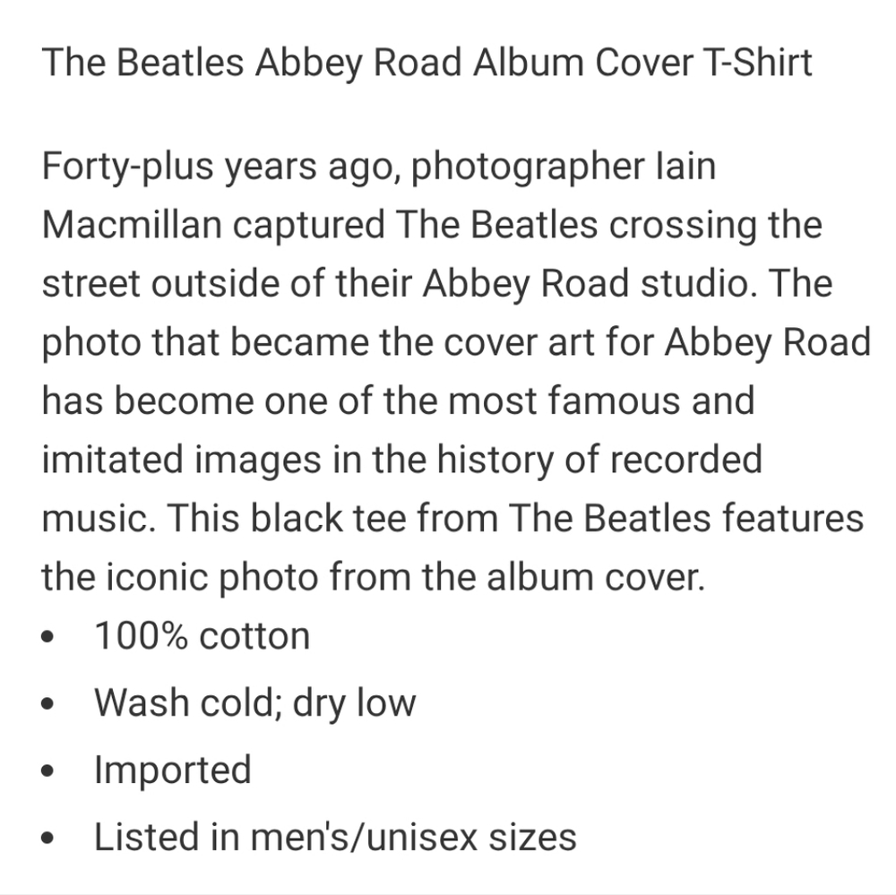 Unisex' The Beatles Abbet Road Album Cover T-shirt - Picture 5 of 5